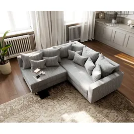 DeLife Ecksofa Clovis Hellgrau Strukturstoff Armlehne Ottomane Rechts - Grau/Hellgrau