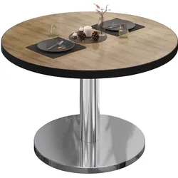 BN | Bistro Loungetisch | Ø:H 60 x 36 cm | Schwarzer Rand | Eiche / Edelstahl