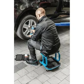 Högert Arbeitshocker Stahl/Vinyl blau fahrbar bis 130 kg