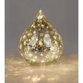 Formano LED Deko Tropfen Sterne Silber 16cm Glasleuchte Crackle-Optik mit Timer (6h an/18h aus), Batteriebetrieben. - Stimmungslicht für Winter & Weihnachten - Dekoleuchte für gemütliches Zuhause