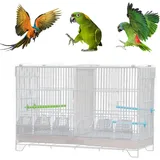 MUL-BOUTIQUE Vogelkäfig für Voliere mit Futterhäuschen, tragbarer Vogelkäfig aus Metalldraht mit Griff, Schubladenplatte, Vogelkäfig für Papageien mit Trennwand (weiß, 60 x 26 x 39,5 cm)