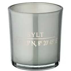 EDZARD 2er-Set Teelichtglas Sylt (Höhe 8 cm, ø 7,5 cm) in Grau, edles Windlicht mit Sylt-Koordinaten