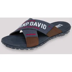 Pantolette CAMP DAVID, Herren, Gr. 44, blau, Textil, Leder, Synthetik, bedruckt, bestickt, casual, Schuhe, mit Stickerei