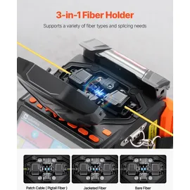 Vevor Glasfaser Spleißgerät, 6 Motoren, Fusionsspleißgerät, Kern-/Mantelausrichtung, 6 s Spleißen, 13 s Aufheizen, Touchscreen, 3-in-1-Fusion Splicer, 7800 mAh Akku für SM MM DS NZDS