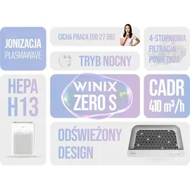 winix ZERO-S luftreiniger Allergiker, CADR 400m3/h, 100m2, Air Purifier für Raucherzimmer gegen Allergien, Staub, Pollen, Tierhaare, Luftqualitätsanzeige, Auto Schlafmodus, Weiß