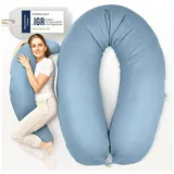 sei Design Stillkissen Mikroperlen XXL Lagerungskissen Schwangerschaftskissen Seitenschläferkissen 190x30 cm groß (Bezug Musselin Denim, Füllung EPS Mikroperlen)