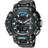 SMAEL MäNner Military Watch,50 Mwasserdicht Multifunction Quarz Elektronische Uhr,GroßEs Zifferblatt Digitaluhr,Outdoor-Sportuhr MäNner, Analog Digitaluhren,Black blue