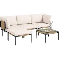 Polyrattan Gartenmöbel Set 5-teilig Lounge Set Mit 3 Sessel Glastisch Hocker Breit & Tief Sitz Abnehmbar Kissen