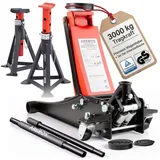 Arebos Rangierwagenheber 3T Hydraulischer Wagenheber flach 2x Unterstellbock 3T 3x Gummiauflage, 3-tlg. rot