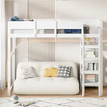 XDOVET Hochbett mit Ablage 90 x 200 cm weiß
