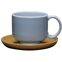 Hübsch Interior - Amare Tasse mit Untersetzer, hellblau / braun