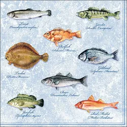 Ambiente 20 Servietten Papier 33x33cm 3-lagig - hochwertige Einweg Papierservietten mit Meeresfische Motiv Partyservietten maritim Gartenfest Grillfest Sommer