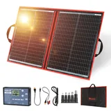 DOKIO Solarpanel Faltbar 100W Monokristalline Solarmodule Tragbar mit Solarladeregler (LCD Anzeige + 2 USB Ausgang), PV Kabel (3 Meter), 5 DC Adapter