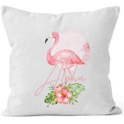 Autiga Dekokissen Kissenbezug Flamingo Aloha Tropical Summer Jungle Paradise Hummingbird Kissen-Hülle Deko-Kissen quadratisch Baumwolle Autiga® weiß