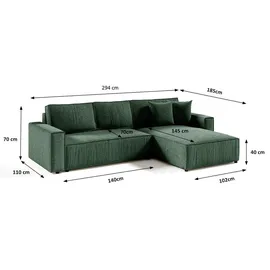 petits-meubles Eckcouch Cord 4-Sitzer Tannengrün
