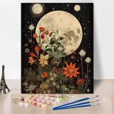 Malen nach Zahlen Blumen-Mond Malen nach Zahlen für Erwachsene Malen nach Zahlen Anfänger Einfaches Malen nach Zahlen Retro-Stil Malen nach Zahlen als Geschenk für Familie und Freunde 16x20 Zoll