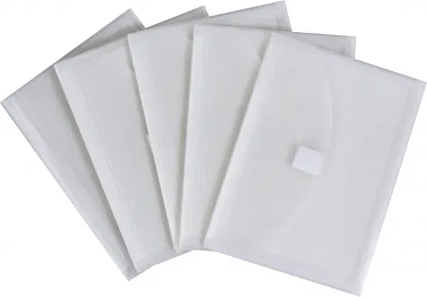 Selbstklebende Dokumententasche A5 quer aus PP-Folie transparent natur, mit Füllhöhe und Klettverschluss – 5 Stück