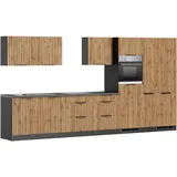 kochstation Küchenzeile »KS-Lagos, Breite 390 cm, wahlweise mit E-Geräten«, Ceran-oder Induktionskochfeld, Spüle edelstahl oder schwarz beige