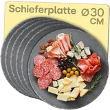 Praknu Schieferplatte Rund 30 cm - 6er Set - Zum Servieren und als Deko - Echter Naturschiefer - Rutschfest