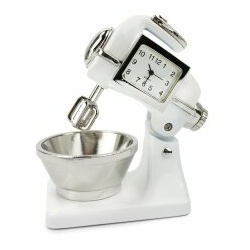 Designer Tischuhr Mixer weiß aus Metall