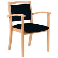 einrichtungsdesign24 Armlehnstuhl 4-Fußstuhl Holzstuhl mit Armlehnen Alexander Seniorenstuhl Esszimmer, Gestell aus Massivholz, stapelbar schwarz