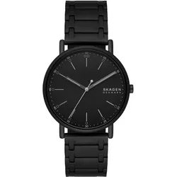 Quarzuhr SKAGEN "SIGNATUR", grau (schwarz, schwarz), Armbanduhren, Damen, Armbanduhr, Herrenuhr, Damenuhr, Leuchtzeiger, Lederarmband
