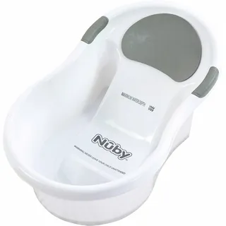 Nuby Baby-Badewanne mit integriertem Sitz und weicher Kopfstütze, Weiß/Grau