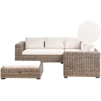 Beliani Garten Ecksofa mit Ottomane 5-Sitzer RINELLA Rattan Grau