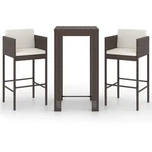 vidaXL 3-tlg. Gartenbar-Set mit Kissen Poly Rattan Braun