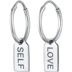 Elli Creolen Plättchen Wording LOVE SELF 925 Sterling Silver   Damen 