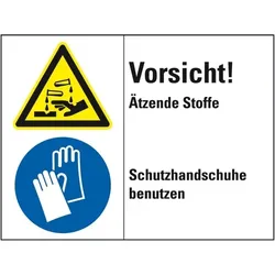 Aufkleber I Kombischild Vorsicht! Ätzende Stoffe..., Folie, 200x150mm, DIN EN ISO 7010