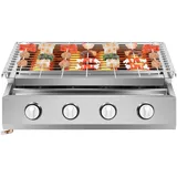 HUOMMGS 4 Flammiger Gasgrill BBQ Tischgrill Außenbereich Gasgrills Tragbar Kleiner Gasgrill mit 56 x 23cm Kochfläche und 4 Stahlplatten Edelstahl Gasbräter für Camping, Garten