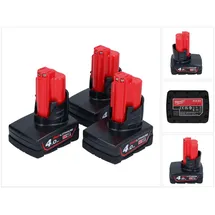 Milwaukee Akku Set M12 B4 12 V 4,0 Ah 3 Stück