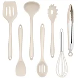 Homikit Silikon Küchenhelfer Set, 7 Stück Hitzebeständiger Küchenutensilien Kochbesteck set, Antihaft Kochutensilien Kochgeschirr set zum Kochen,Gesund/Spülmaschinenfest, Khaki