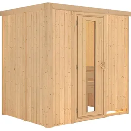 Karibu Sauna Bodin mit Fronteinstieg 68 mm-Ohne Ofen-ohne Dachkranz- Energiesparende Saunatür