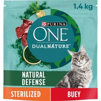 Purina ONE Dual Nature Sterilisiertes Katzenfutter mit Spirulina und Ochse, 6 Beutel à 1,4 kg