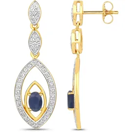 vira jewels Ohrhänger Silber 925 zweifarbig 40mm lang mit 2x Saphir und 80x Weiß-Topas gelb