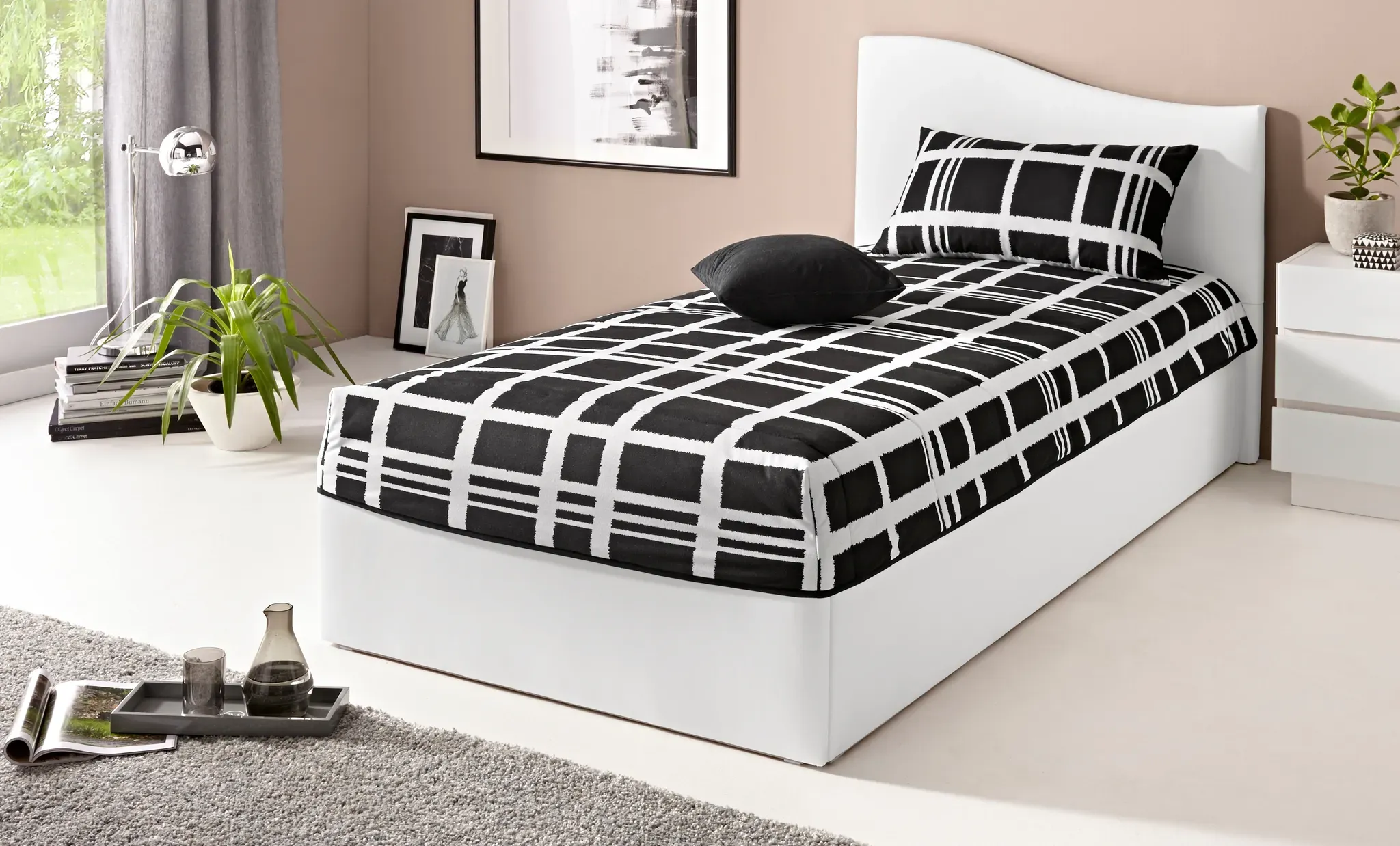 Tagesdecke, schwarz (schwarz, weiß), B:190cm L:220cm, Polyester, WESTFALIA SCHLAFKOMFORT, Tagesdecken