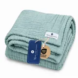 nordic coast company Babydecke Musselin [80 x 80 cm] – Puckdecke aus 100% Baumwolle, 4-lagig, Spucktuch, Stilltuch & Krabbeldecke für Neugeborene (Jade Grün)
