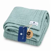 nordic coast company Babydecke Musselin [80 x 80 cm] – Puckdecke aus 100% Baumwolle, 4-lagig, Spucktuch, Stilltuch & Krabbeldecke für Neugeborene (Jade Grün)