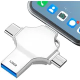 Tioreint USB Stick 128 GB USB 3.0 Speicherstick 4 in 1 Flash Laufwerk Tragbar Memory Stick Photostick Mini USB-Stick für Handy Laptop PC Android Pad Backup