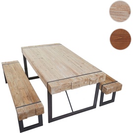 Mendler Esszimmergarnitur HWC-A15, Esstisch + 2x Sitzbank, Tanne Holz rustikal massiv MVG-zertifiziert ~ naturfarben 180cm