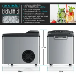 Arendo Eiswürfelmaschine, Ice Cube Maker, 12-15 kg / 24 h, 7,5 - 8,5 Minuten Produktionszeit, 1,8 Liter Wassertank, 105 Watt, Eiswürfelbereiter