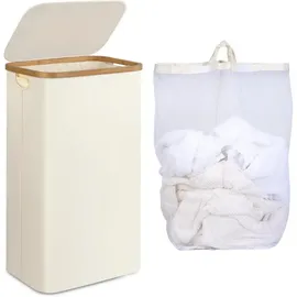 luxuskollektion Wäschekorb schmal Innentasche waschbar Griffe 75L mit Deckel Beige
