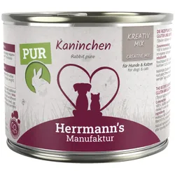 Herrmann's Kreativ-Mix Reinfleisch 200 Gramm Hundenassfutter Sparpaket 24 x 200 Gramm Kaninchen