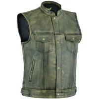 Leatherick Herren Top Grain Anarchy Club Distressed Biker Leder Weste – Vintage Motorrad Weste (M - EUR48) - 48