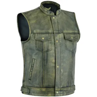 Leatherick Herren Top Grain Anarchy Club Distressed Biker Leder Weste – Vintage Motorrad Weste (M - EUR48) - 48