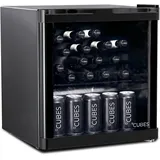 °CUBES Mini Kühlschrank 48 L Schwarz – Eleganter Getränkekühlschrank mit Glastür & 1 variabler Ablage | Leise & energieeffizient (39 dB) | Perfekt für Büro, Küche, Gaming & Bar | Stilvolles Design