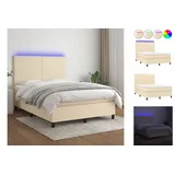 vidaXL Boxspringbett mit Matratze & LED Creme 140x200 cm Stoff