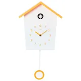 Cuco Clock Wanduhr Kuckucksuhr LANDHAUS, Pendeluhr Wanduhr, Moderne Schwarzwalduhr (46,5 × 27 × 7,8cm, Pendeluhr mit Nachtruhefunktion, Vogelgezwitscher) orange|weiß